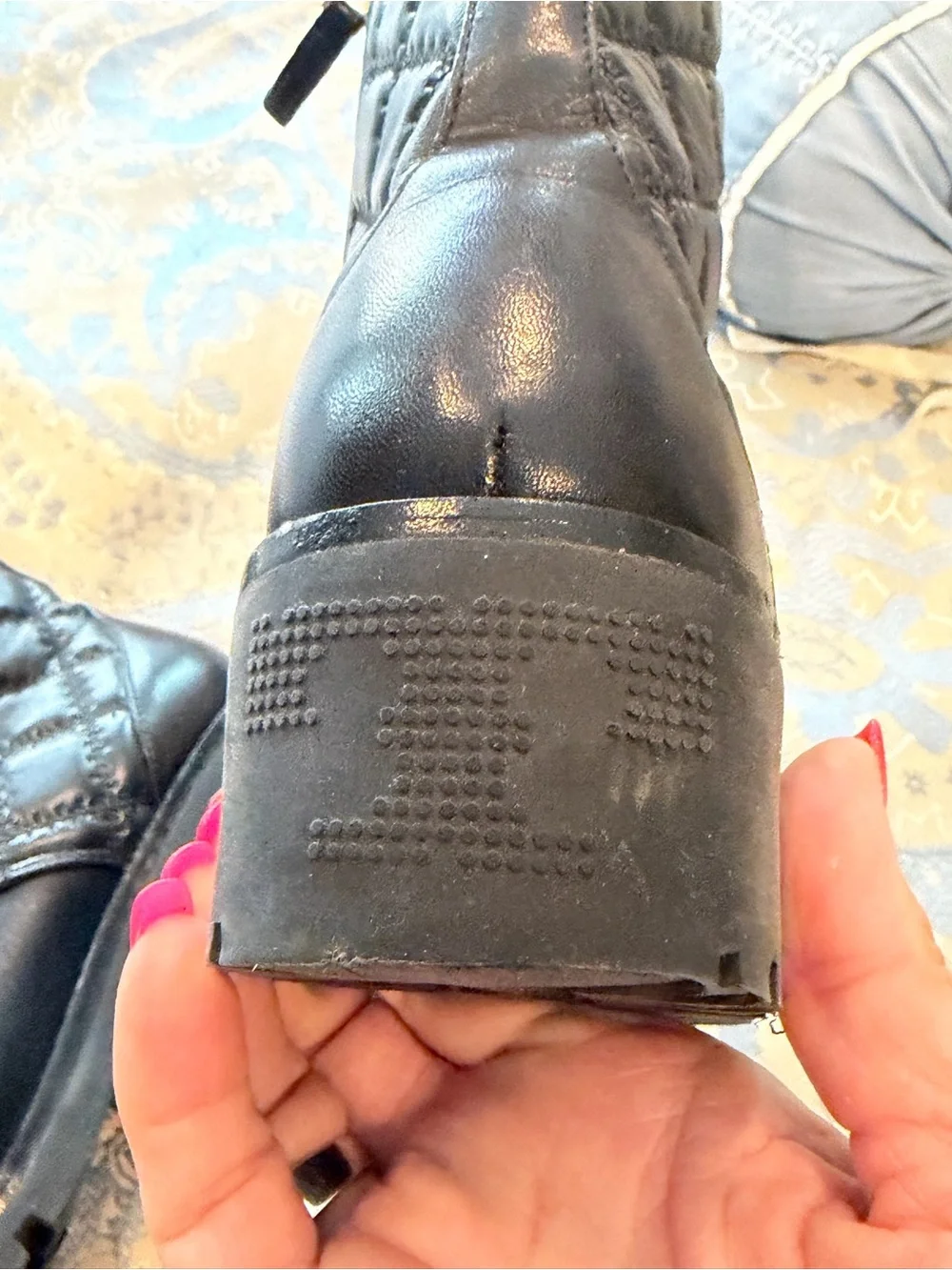 Tory Burch Black Quilted Lace-Up Ankle Boots with Gold Eyelets